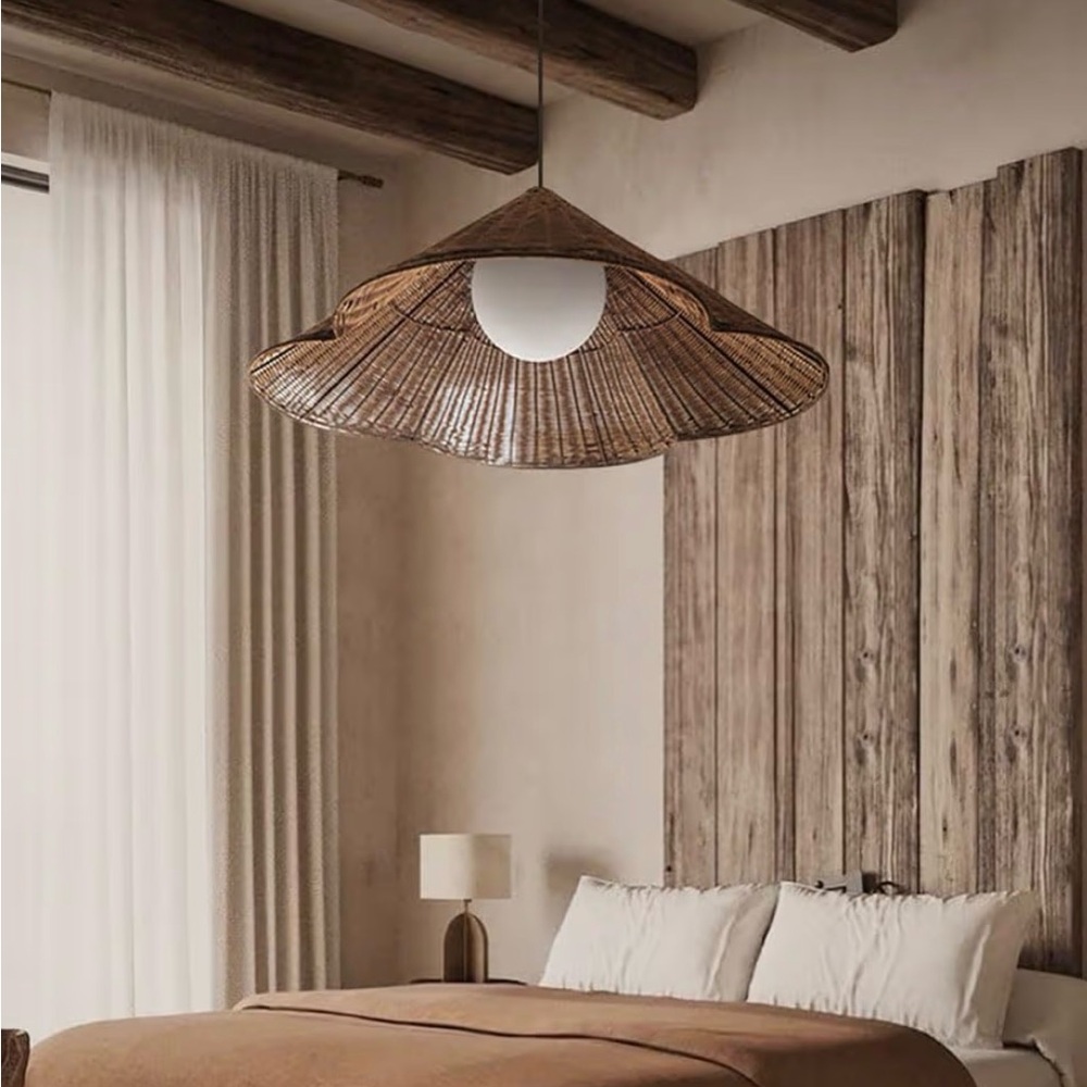 Woven Rattan Pendant Light - Natural Brown